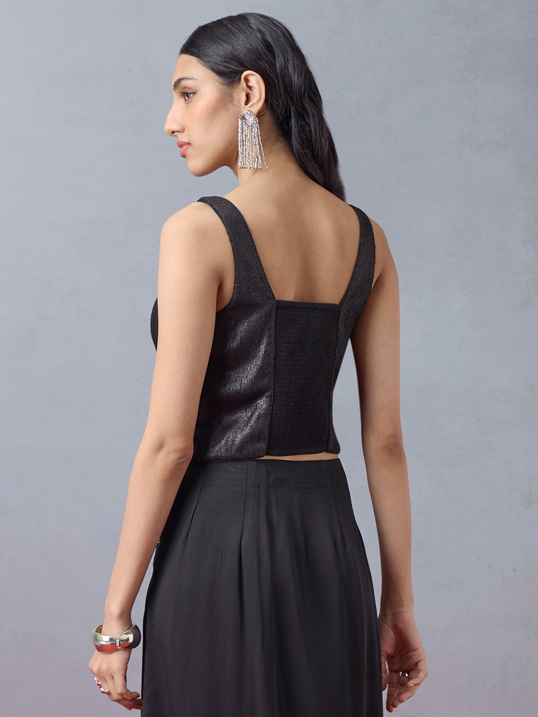 Black Embellished Corset-Style Top