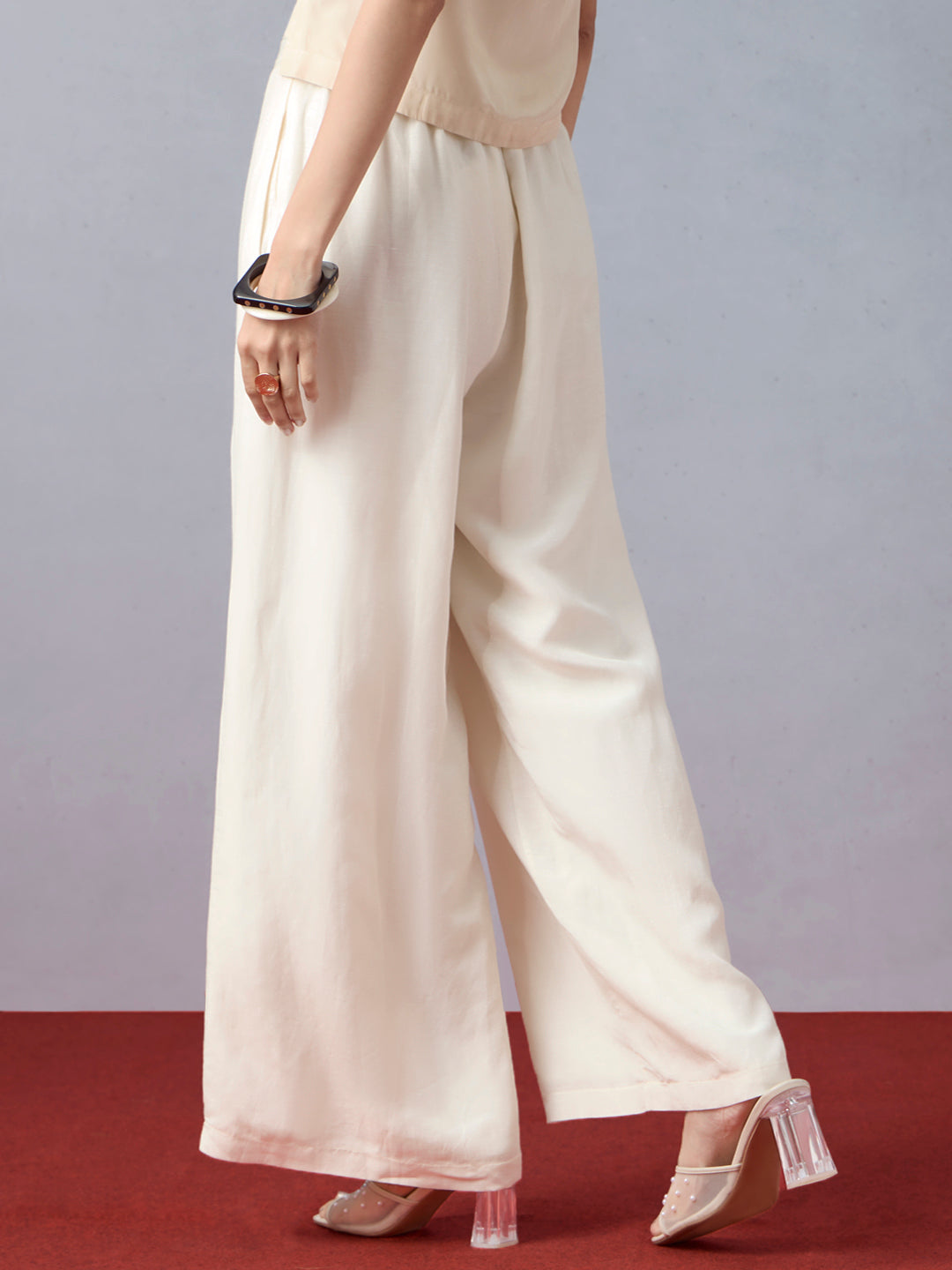 Samoh Solid Straight Leg Pants - Cream