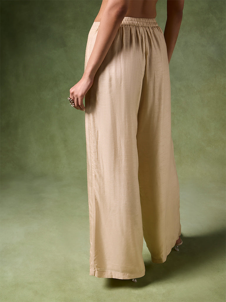 Samoh Wide-Leg Palazzos – Ivory