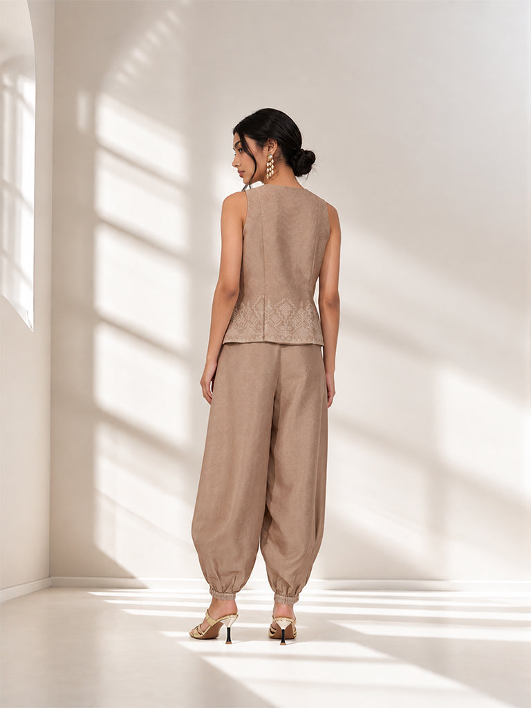 Samoh Printed Jacket with Balloon Pants - Beige