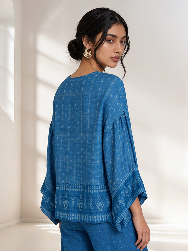 Samoh Geometric Printed Top - Blue