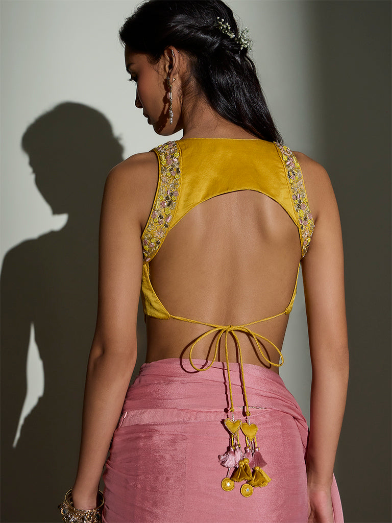 Embellished Open-Back Top – Yellow