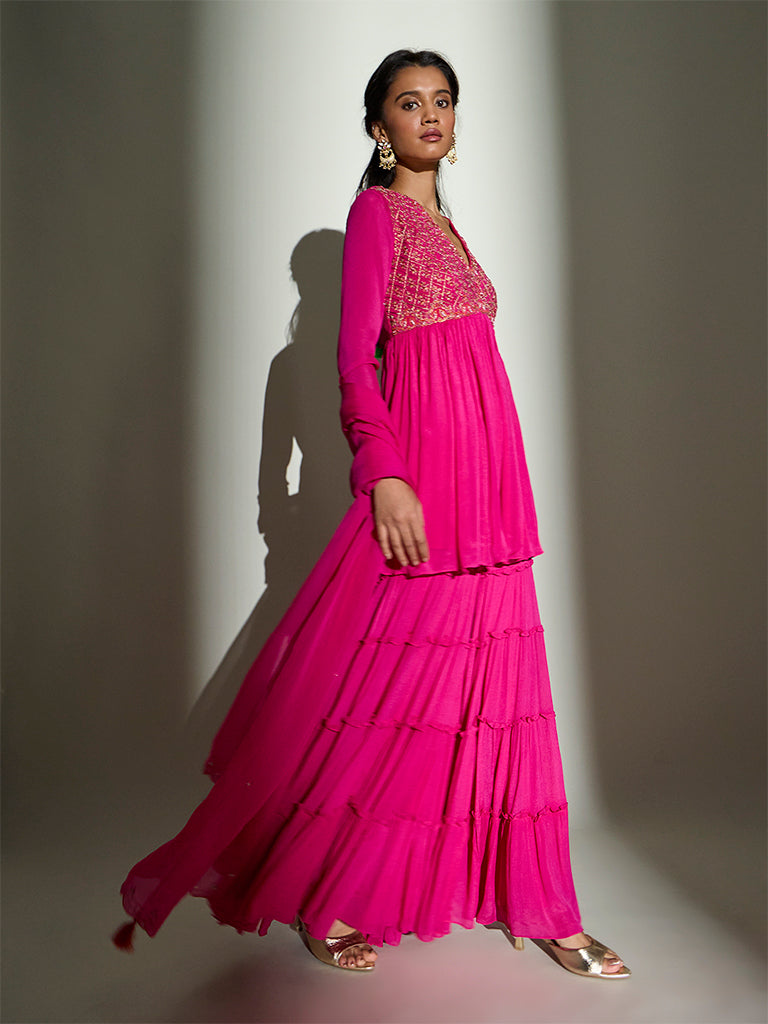 Tiered Sharara – Fuchsia