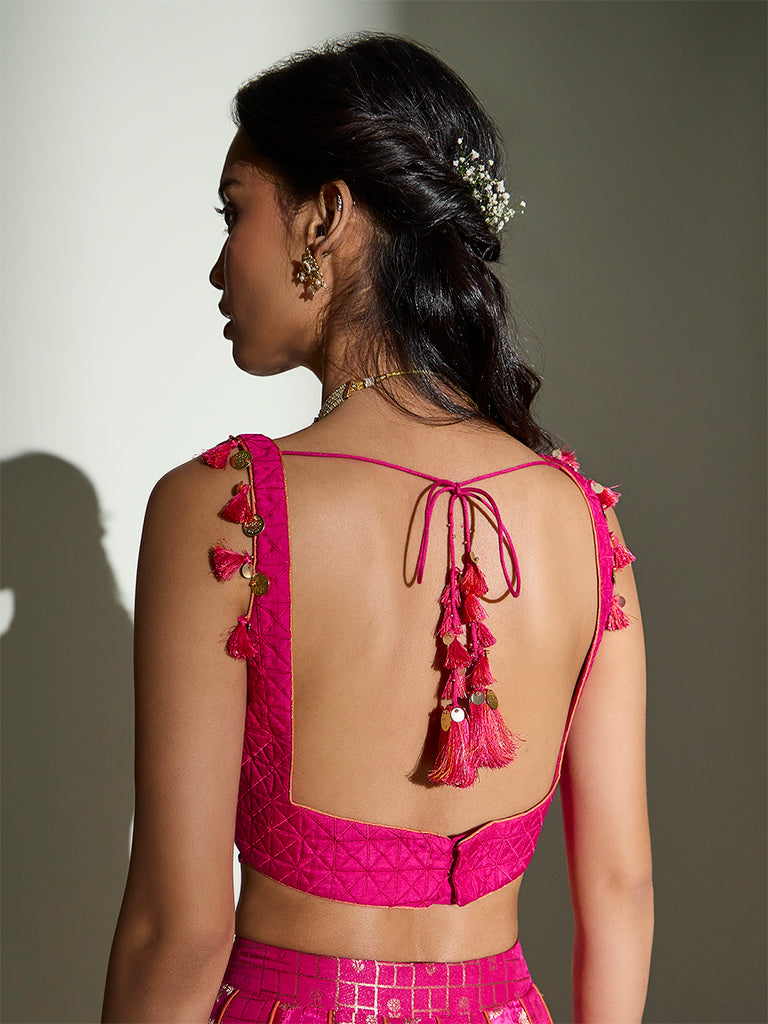 Geometric Embroidered Blouse – Fuchsia
