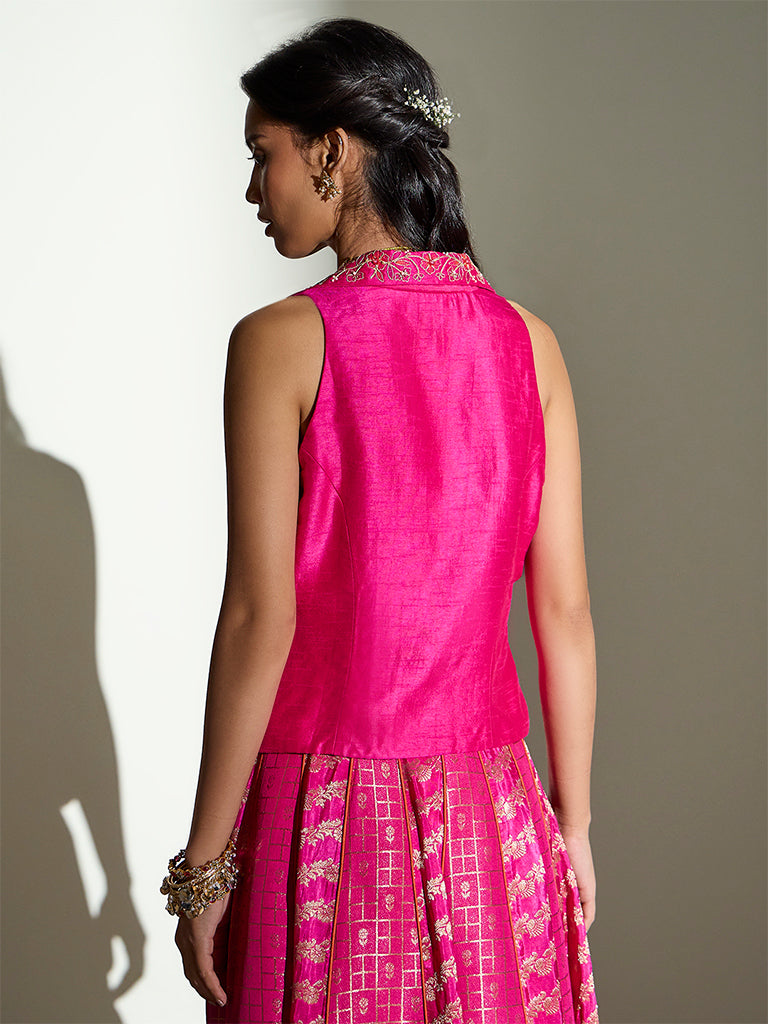 Floral Embroidered Waistcoat – Fuchsia