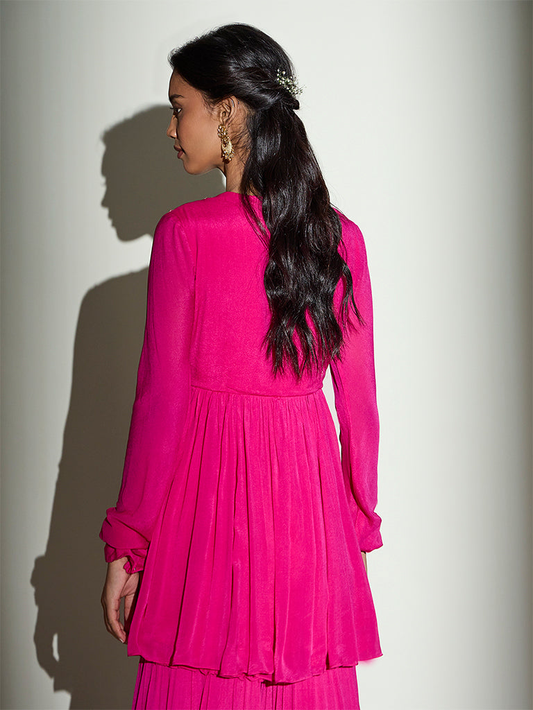 Floral Embroidered Kurta – Fuchsia
