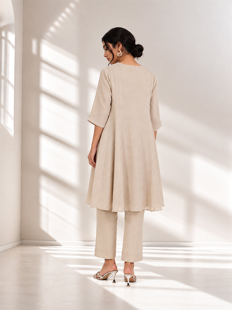 Samoh Embroidered Kurta Set - Beige