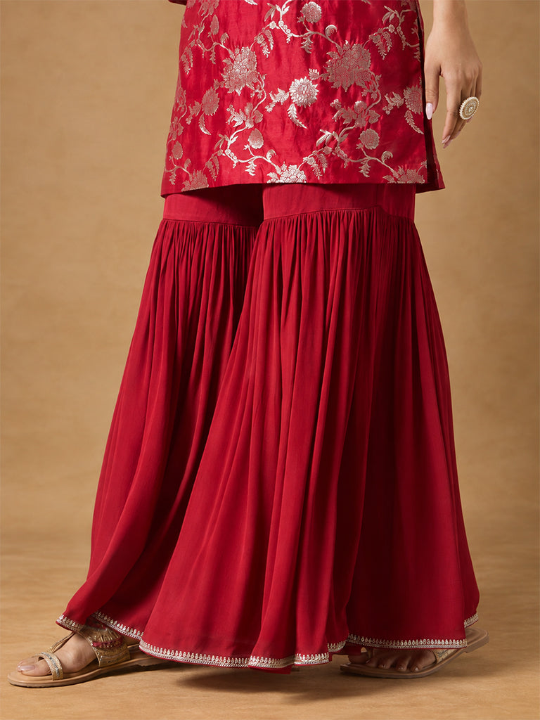 Samoh Brocade Kurta Set with Dupatta- Red