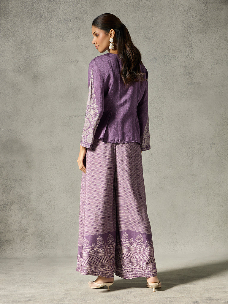 Printed Flared Palazzos - Purple