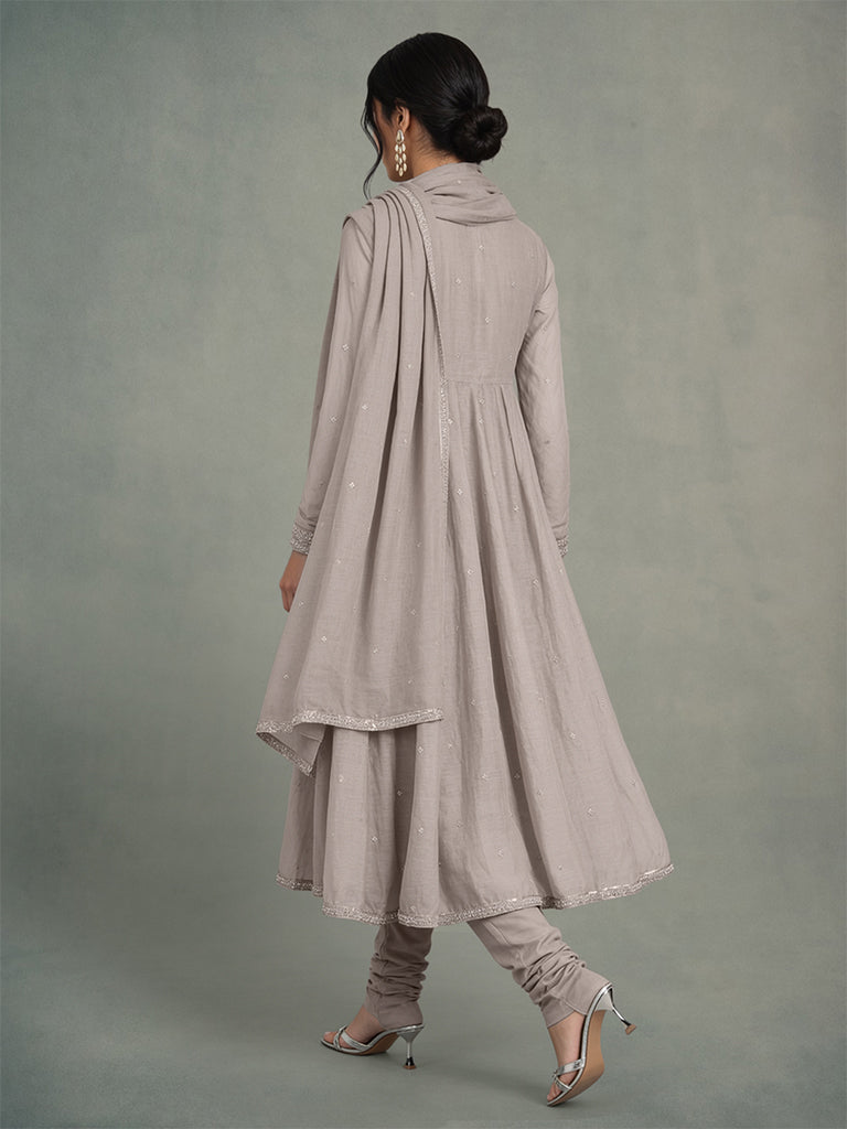 Embellished Anarkali Kurta Set - Taupe