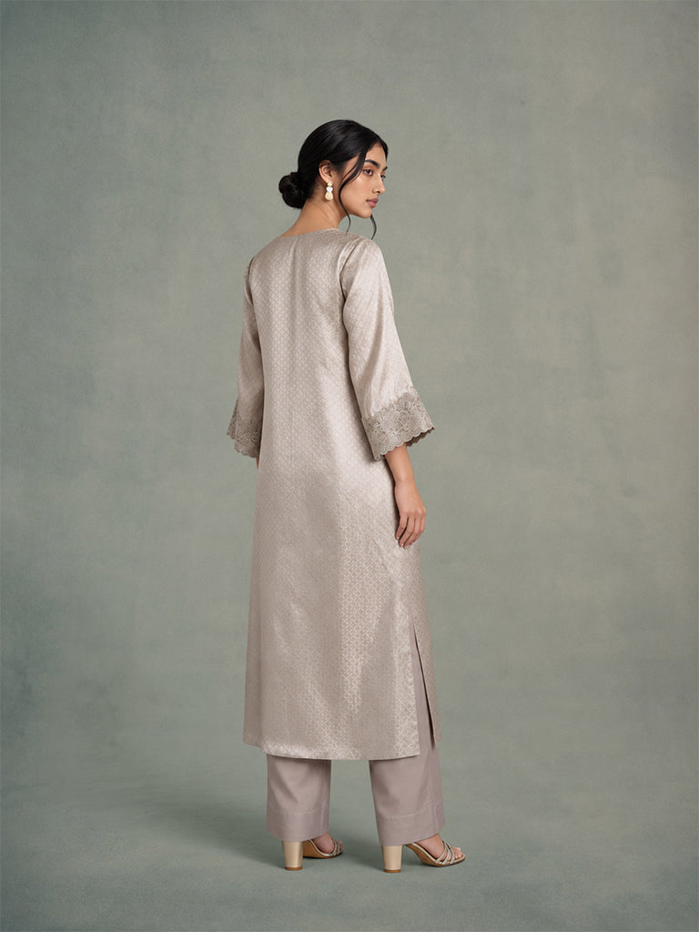 Kaftan-Style Kurta Set - Taupe