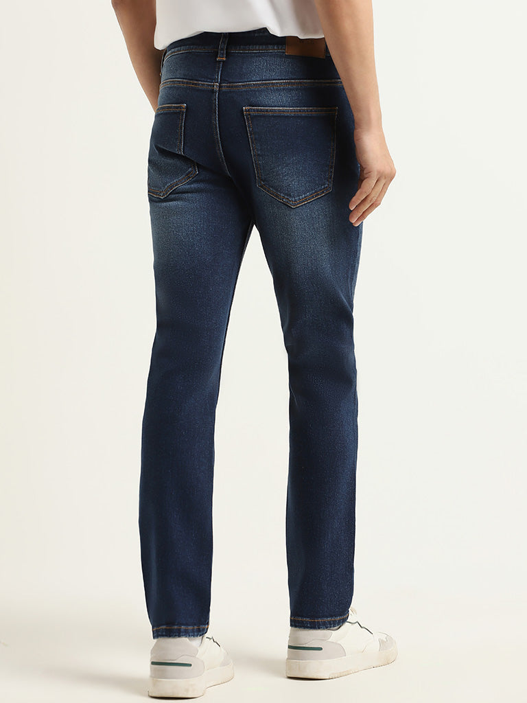 Westside WES Casuals Men's Dark Blue Relaxed-Fit Mid-Rise Jeans for Casual Wear Back View