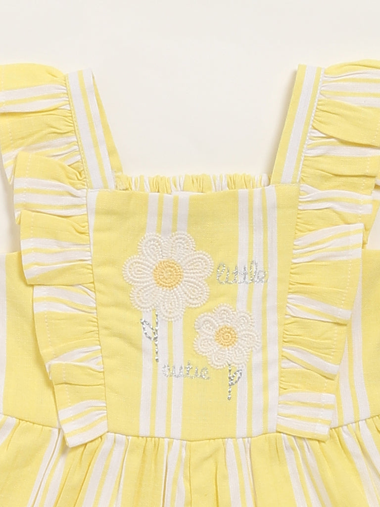 Westside HOP Baby Girl's Yellow Striped Cotton Jumpsuit for Casual Wear Zoomed View