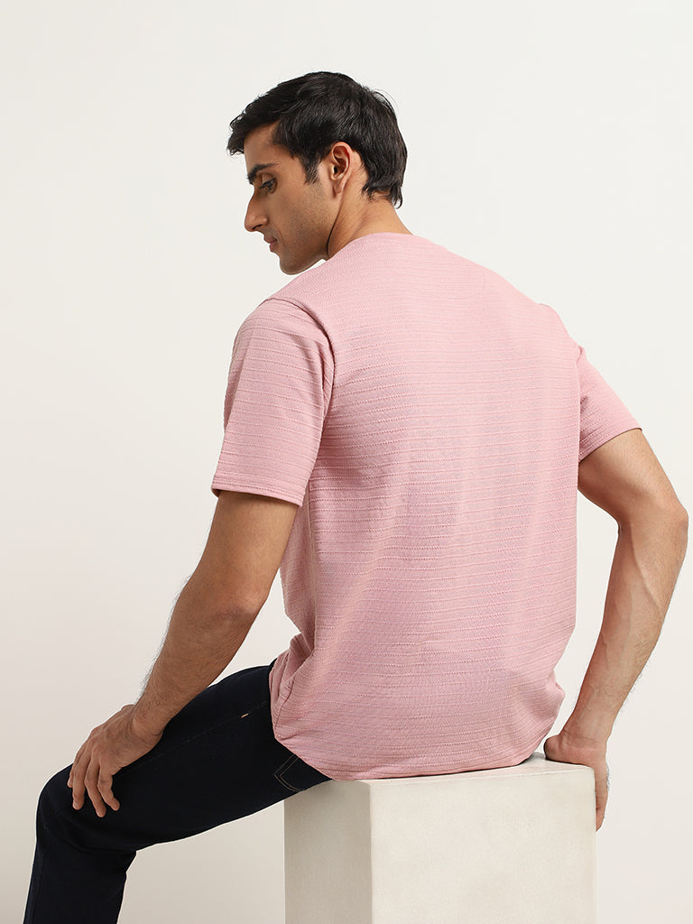 Westside WES Lounge Men's Dusty Pink Relaxed Fit Knit Cotton T-Shirt for Casual Wear Back View