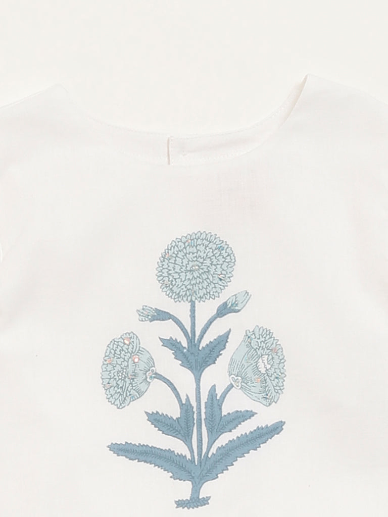 Westside Utsa Kids White Floral Printed Cotton Top - (2 -8yrs) for Ethnic Wear Zoomed View