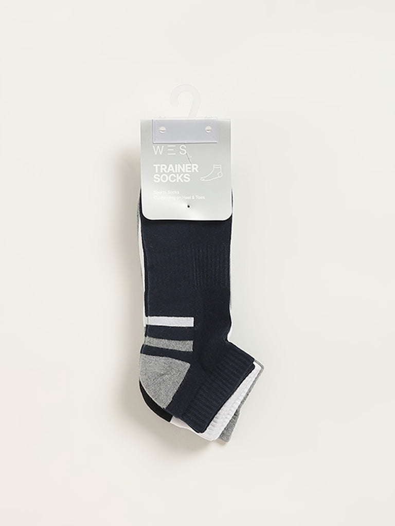 Westside WES Lounge Men's Multicolour Printed Cotton-Blend Trainer Socks - Pack of 3 for Casual Wear Pack View