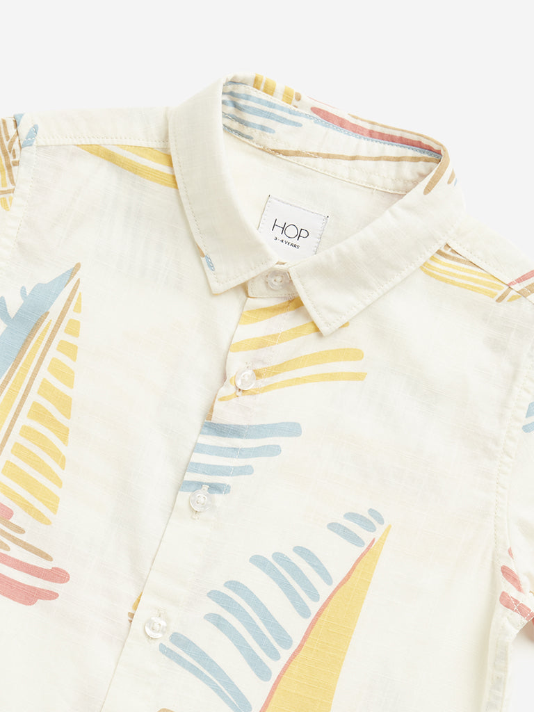 Westside HOP Kids Off-White Boat Printed Cotton Shirt for Casual Wear Zoomed View
