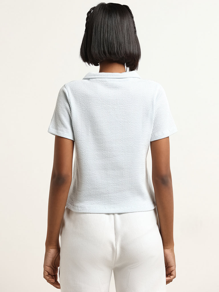 Westside Studiofit Women's Blue Textured T-Shirt for Sports Wear Back View