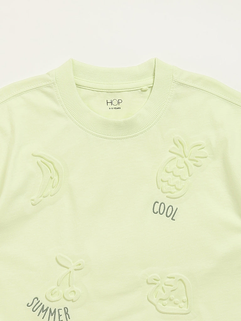 Westside HOP Kids Lime Embossed Design Cotton T-Shirt for Casual Wear Zoomed View