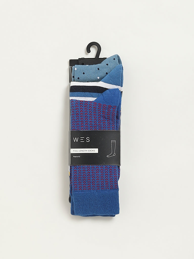 Westside WES Lounge Men's Multicolour Printed Cotton-Blend Full Length Socks - Pack of 3 for Casual Wear Pack View