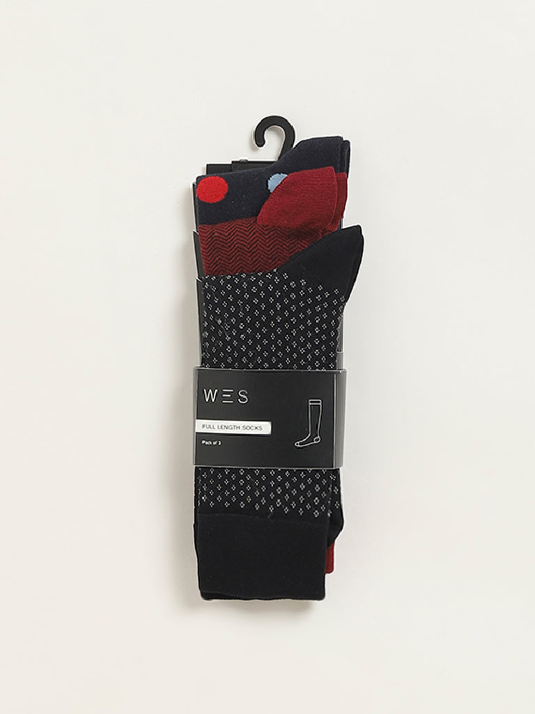 Westside WES Lounge Men's Multicolour Printed Cotton-Blend Full Length Socks - Pack of 3 for Casual Wear Pack View