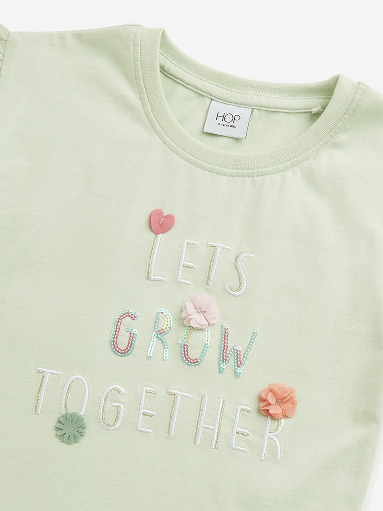 Westside HOP Kids Sage Text Design Cotton Top for Casual Wear Zoomed View