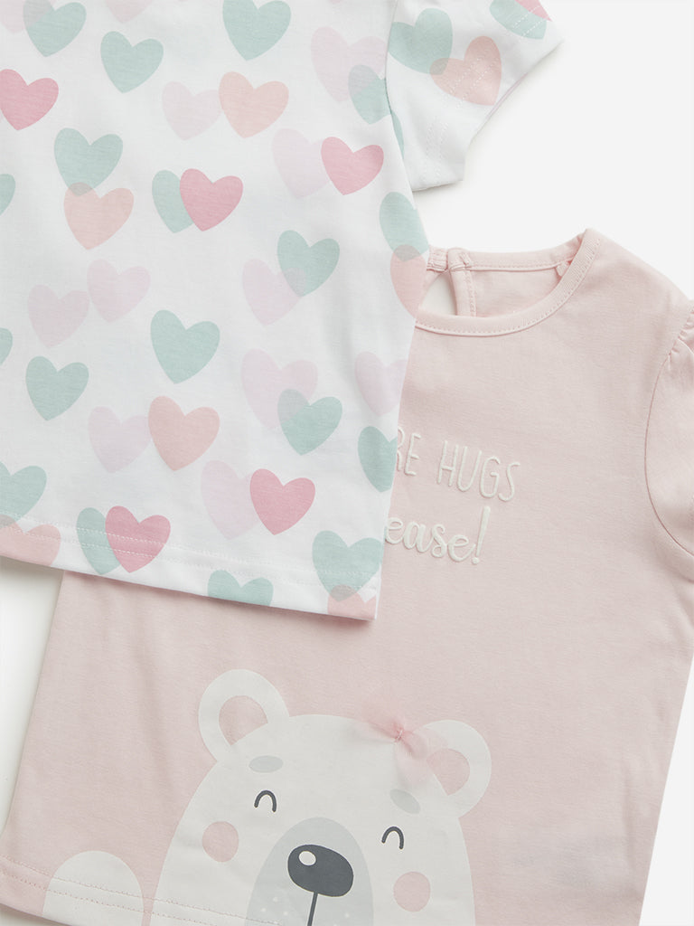 Westside HOP Baby Girl's Pink Printed Cotton Tops - Pack of 2 for Casual Wear Zoomed View