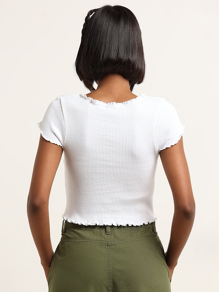 Nuon White Cotton-Blend Ribbed Top