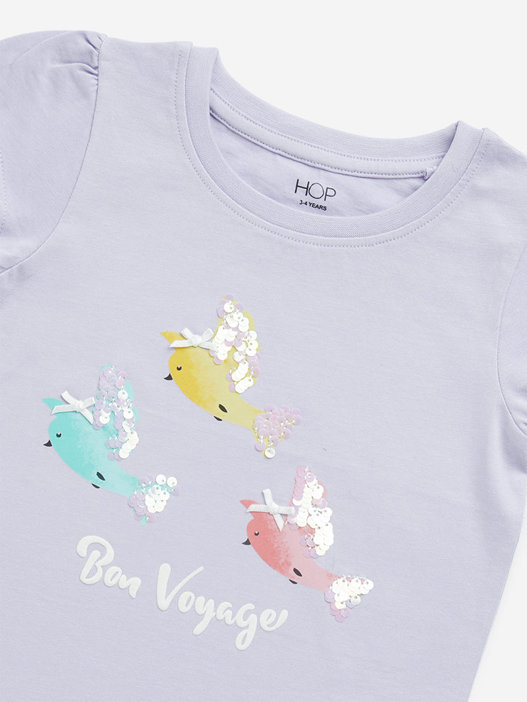 Westside HOP Kids Lilac Embellished Cotton T-Shirt for Casual Wear Zoomed View