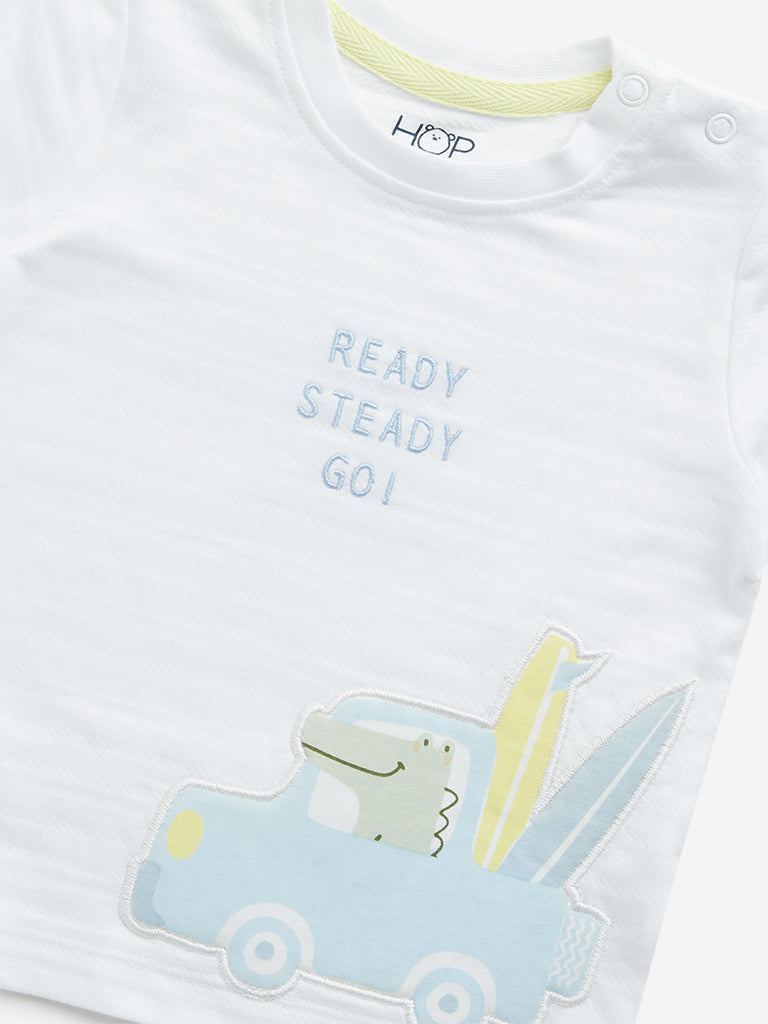 Westside HOP Baby Boy's White Crocodile Embroidered Cotton T-Shirt for Casual Wear Zoomed View