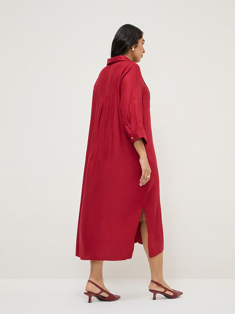 Gia Red Pintuck-Detailed Shirt Dress