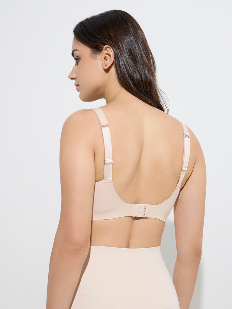 Westside Wunderlove Women's Beige Cotton-Blend Padded Full Coverage Bra for Casual Wear Back View