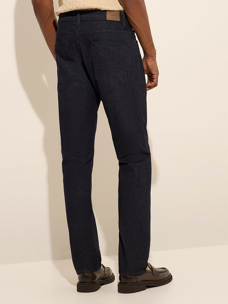 Westside Ascot Men's Dark Blue Relaxed-Fit Mid-Rise Jeans for Casual Wear Back View