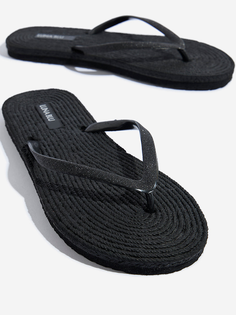 Westside LUNA BLU Women's Black Textured Flip-Flops Zoomed View