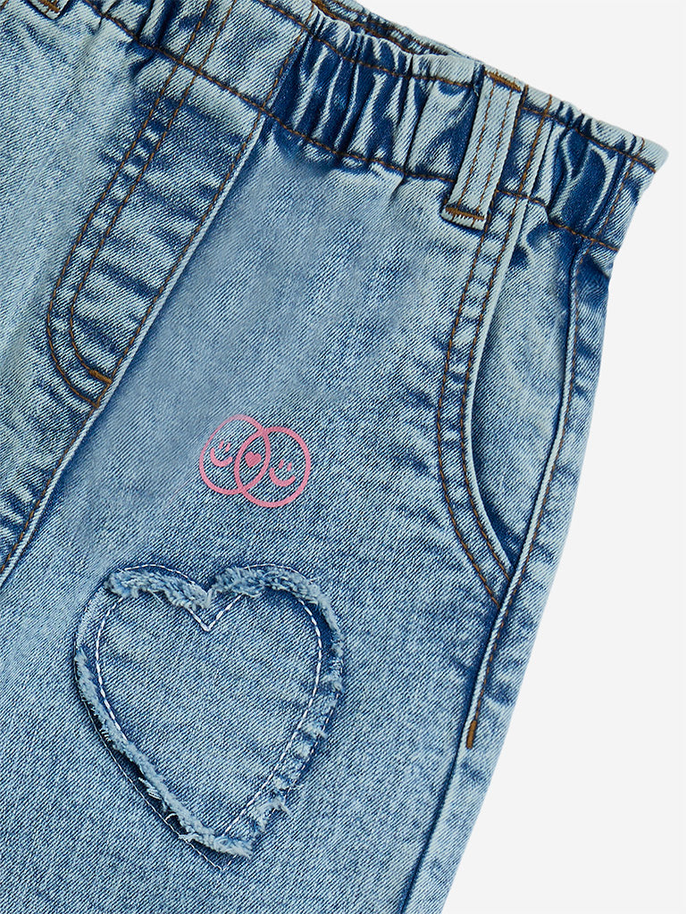 Westside HOP Kids Light Blue Faded Wide-Leg Mid-Rise Jeans for Casual Wear Zoomed View