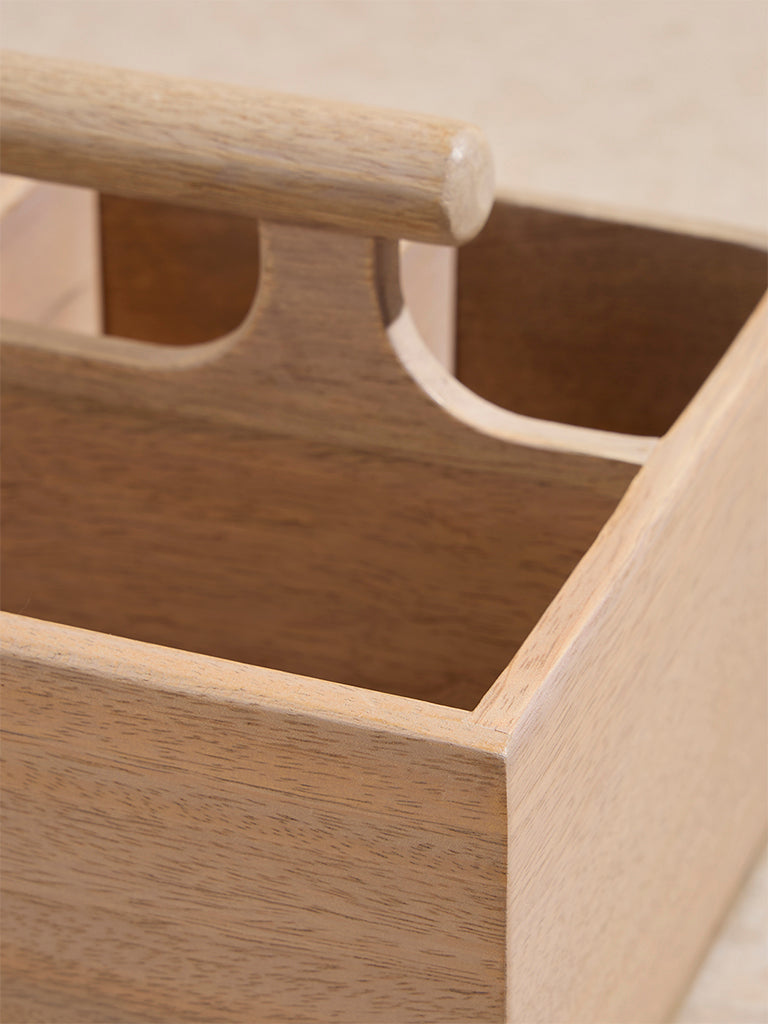 Westside Home Beige Text Pattern Wooden Cutlery Caddy