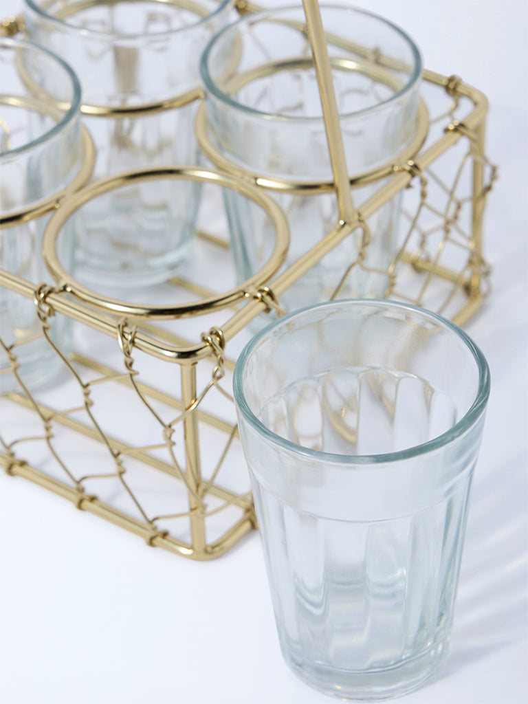 Westside Home Gold Wired Chai Caddy with Four Glasses