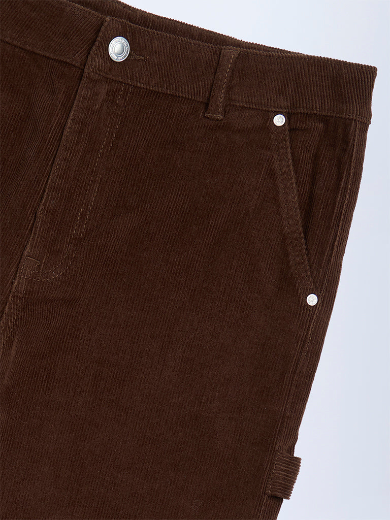Boys Brown Mid-Rise Corduroy Trousers