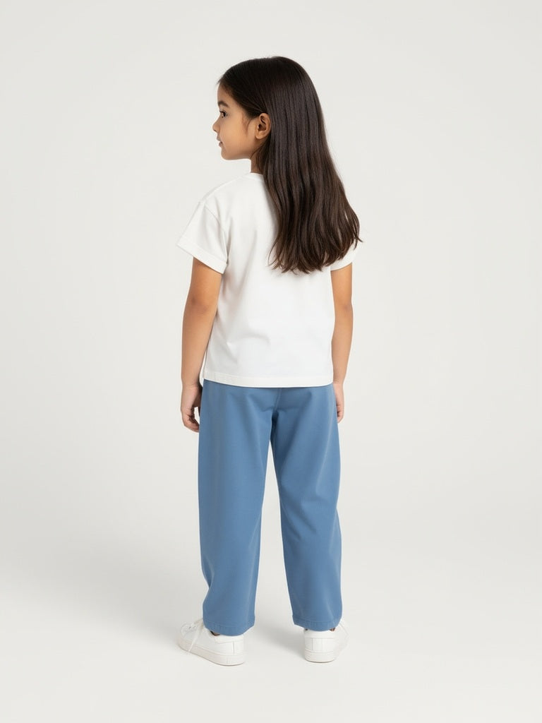 HOP Kids Girls White Typographic Cotton T-Shirt