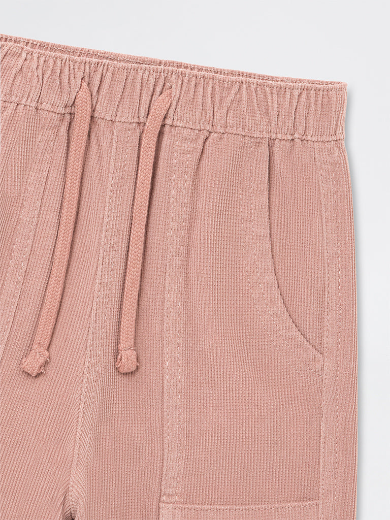 HOP Kids Girls Dusty Pink Textured High-Rise Cotton-Blend Joggers