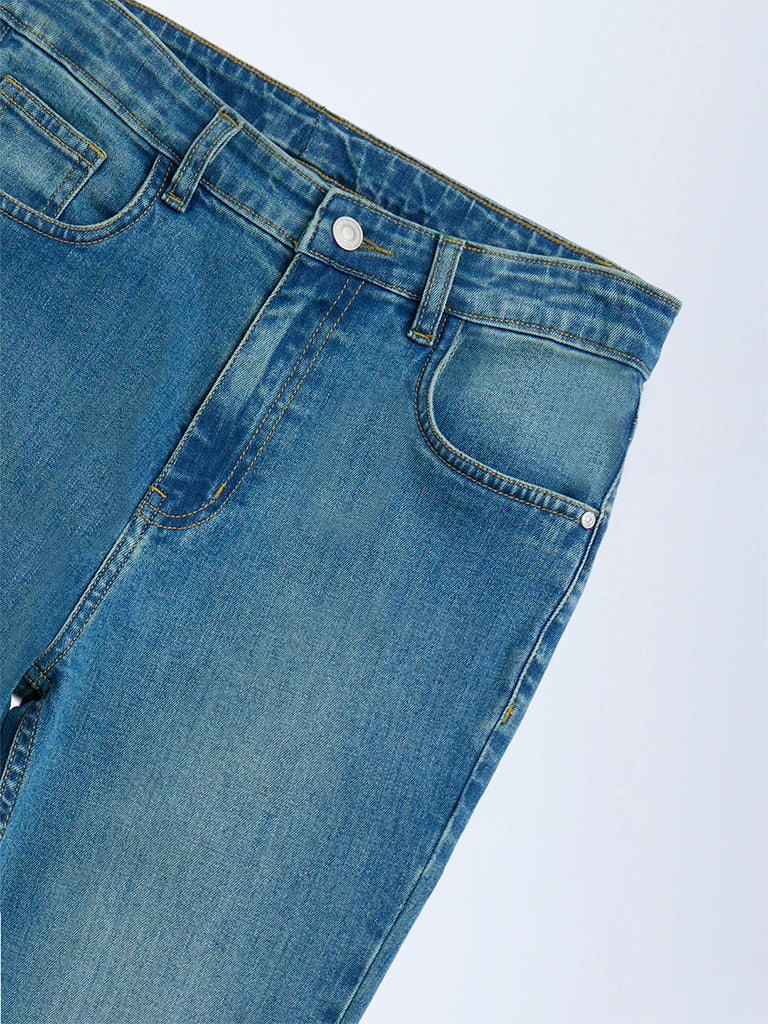 Y&F Kids Girls Blue Faded High-Rise Bootcut Jeans