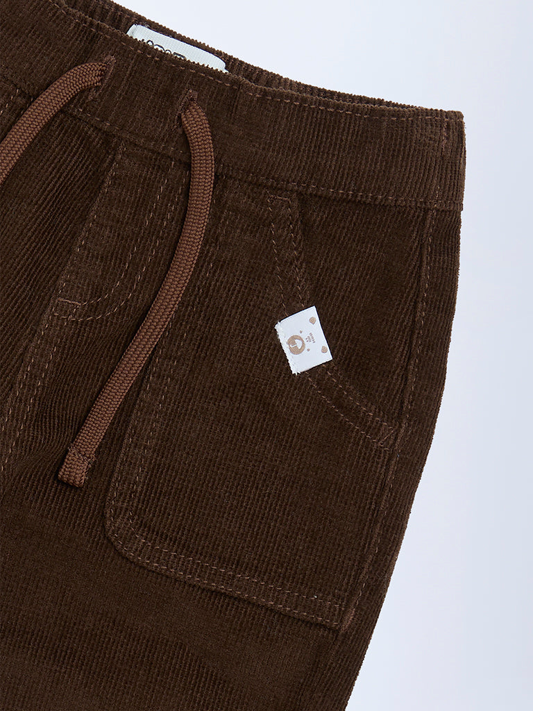 HOP Baby Boys Dark Brown Mid-Rise Corduroy Joggers