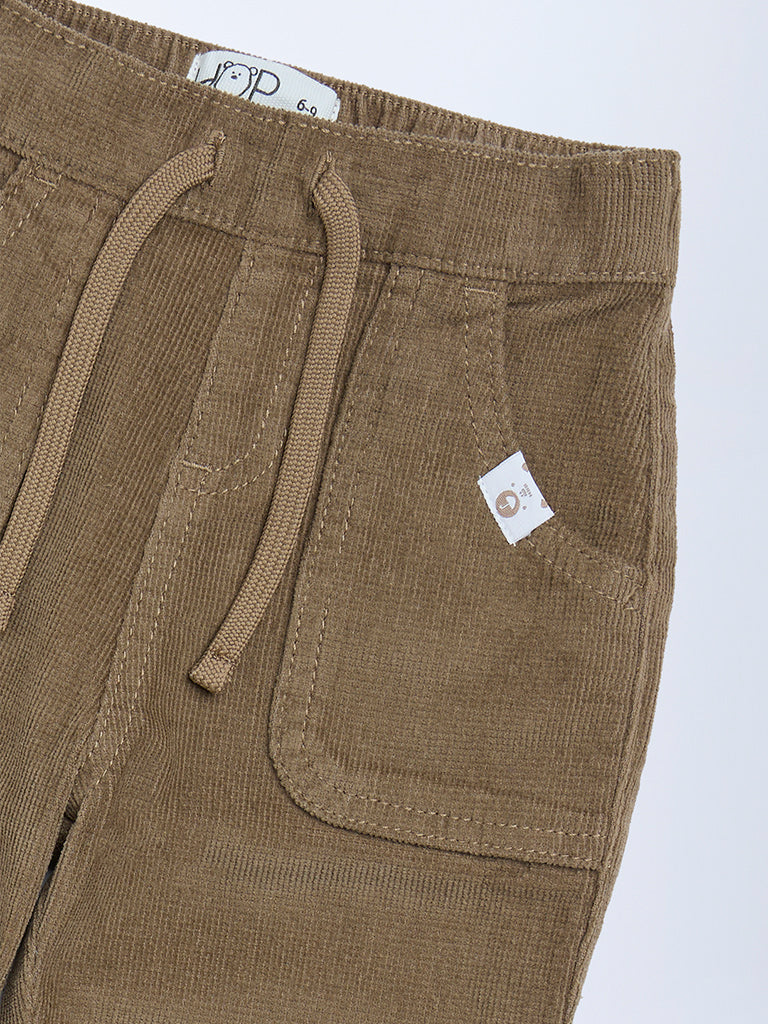 HOP Baby Boys Taupe Mid-Rise Corduroy Joggers