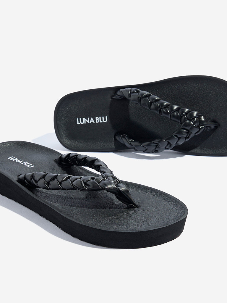 Westside LUNA BLU Women's Black Braided Flip-Flops for Casual Wear Zoomed View