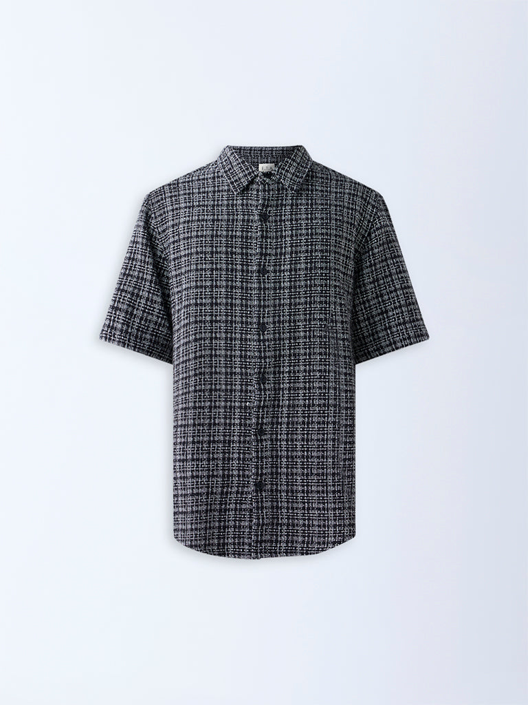 Westside ETA Men's Black Checks Detailed Relaxed-Fit Cotton Shirt for Casual Wear Flatly