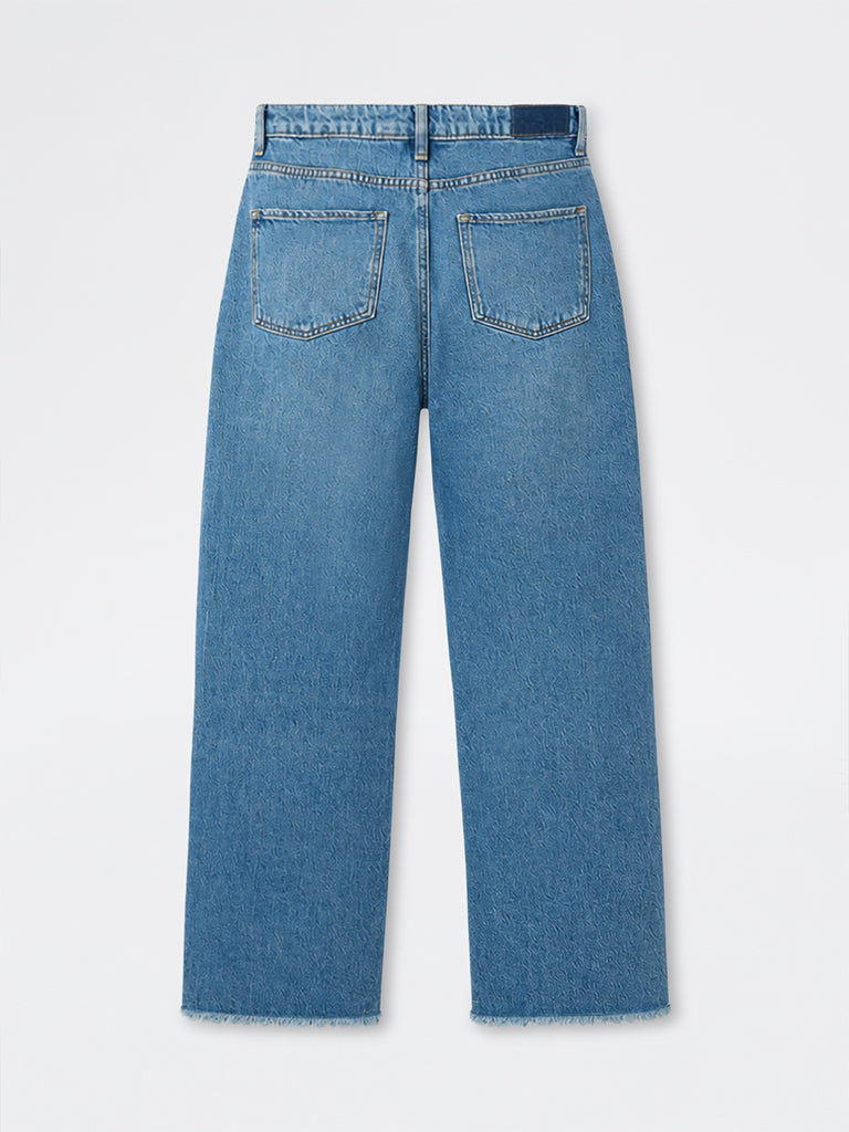 Nuon Blue Washed Frayed-Hem High-Rise Jeans