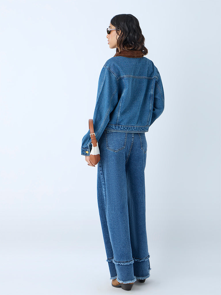 Westside LOV Women's Blue Denim Jacket for Casual Wear Back View