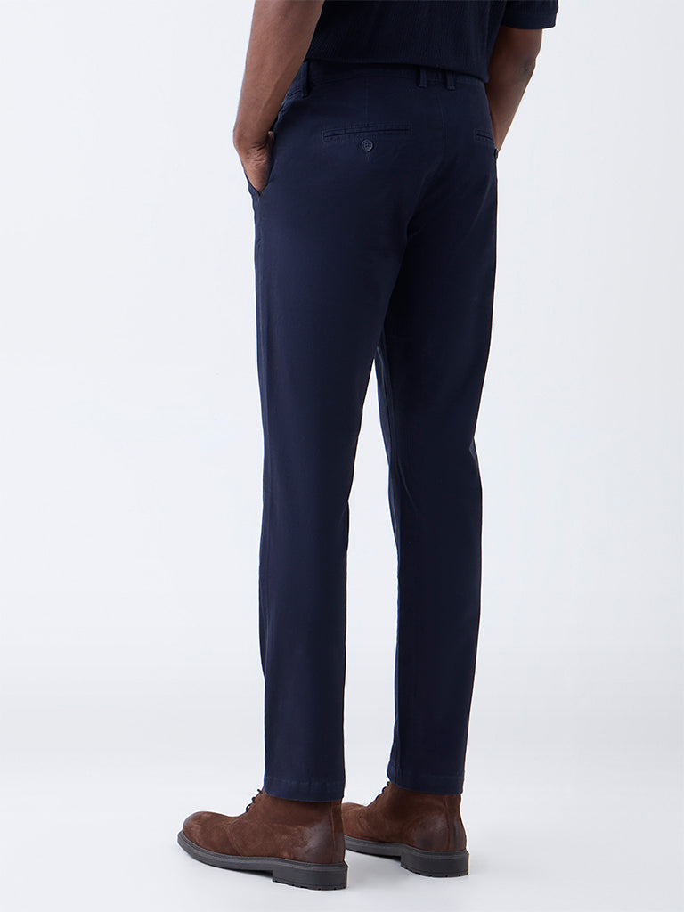 WES Casuals Navy Slim-Fit Mid-Rise Cotton-Blend Chinos