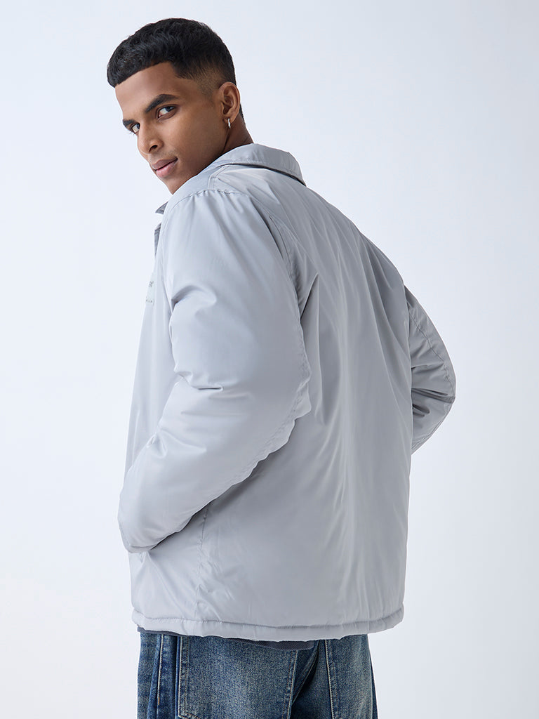 Nuon Grey Solid Relaxed-Fit Jacket
