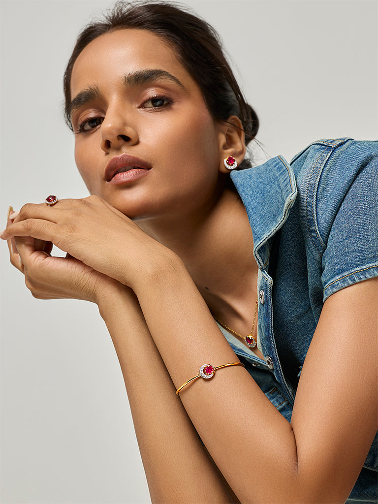 Ruby Crescent Gold Plated Lab Diamond Bracelet